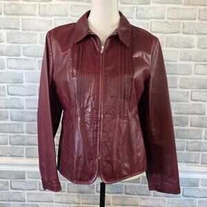 Vintage Banana Republic Burgundy Leather Jacket Pleated Front Size 12 Large